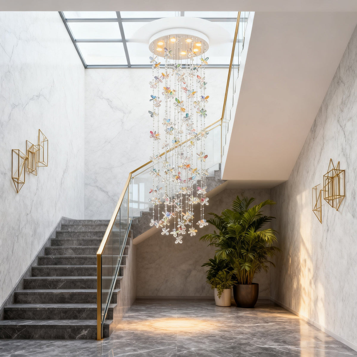 79'' Long Staircase Chandelier Modern Sparkling Crystal Lighting for High Ceilings