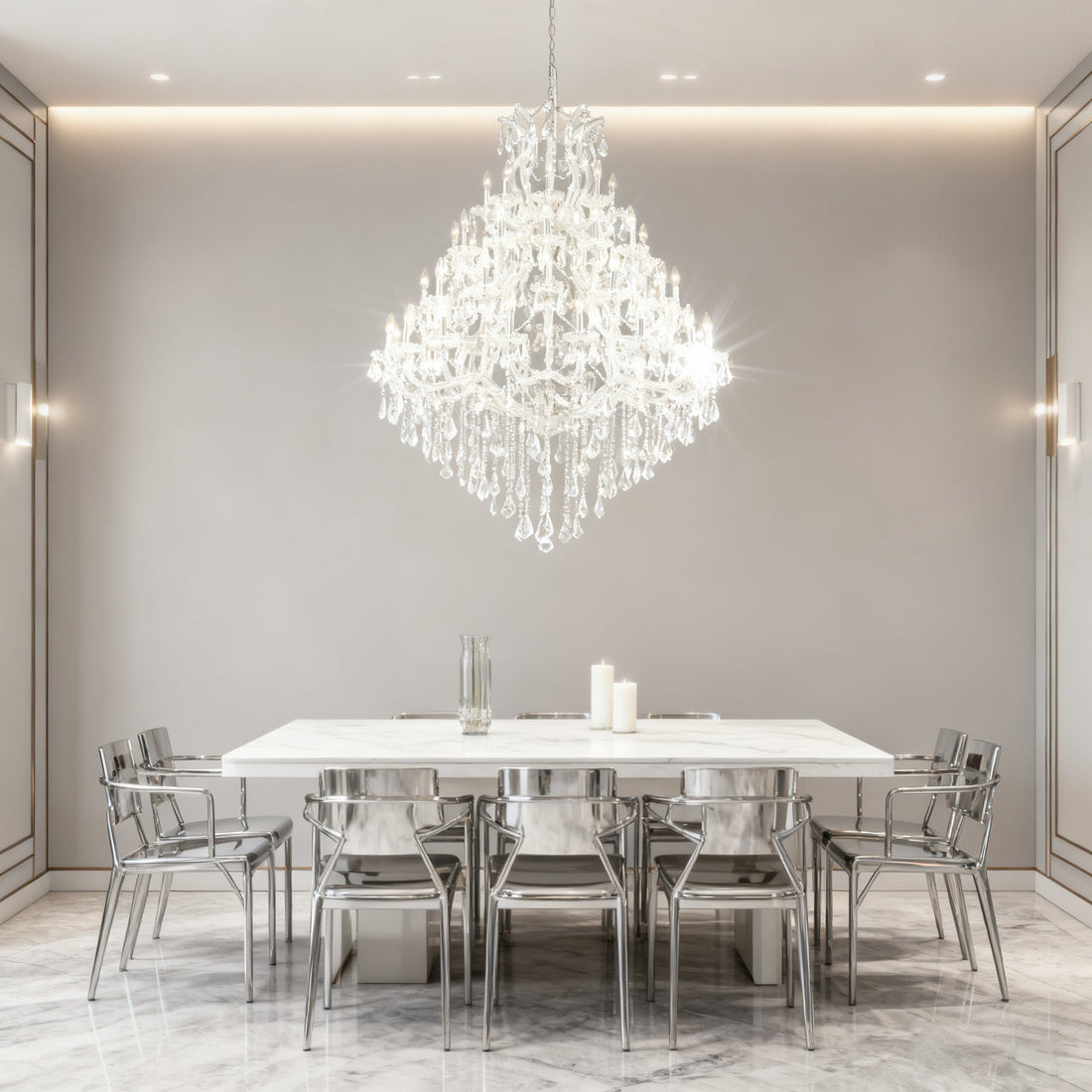 47X58 Inch Big Living Room Chandelier 49 Lights Candle Style Tiered Crystal Chandelier