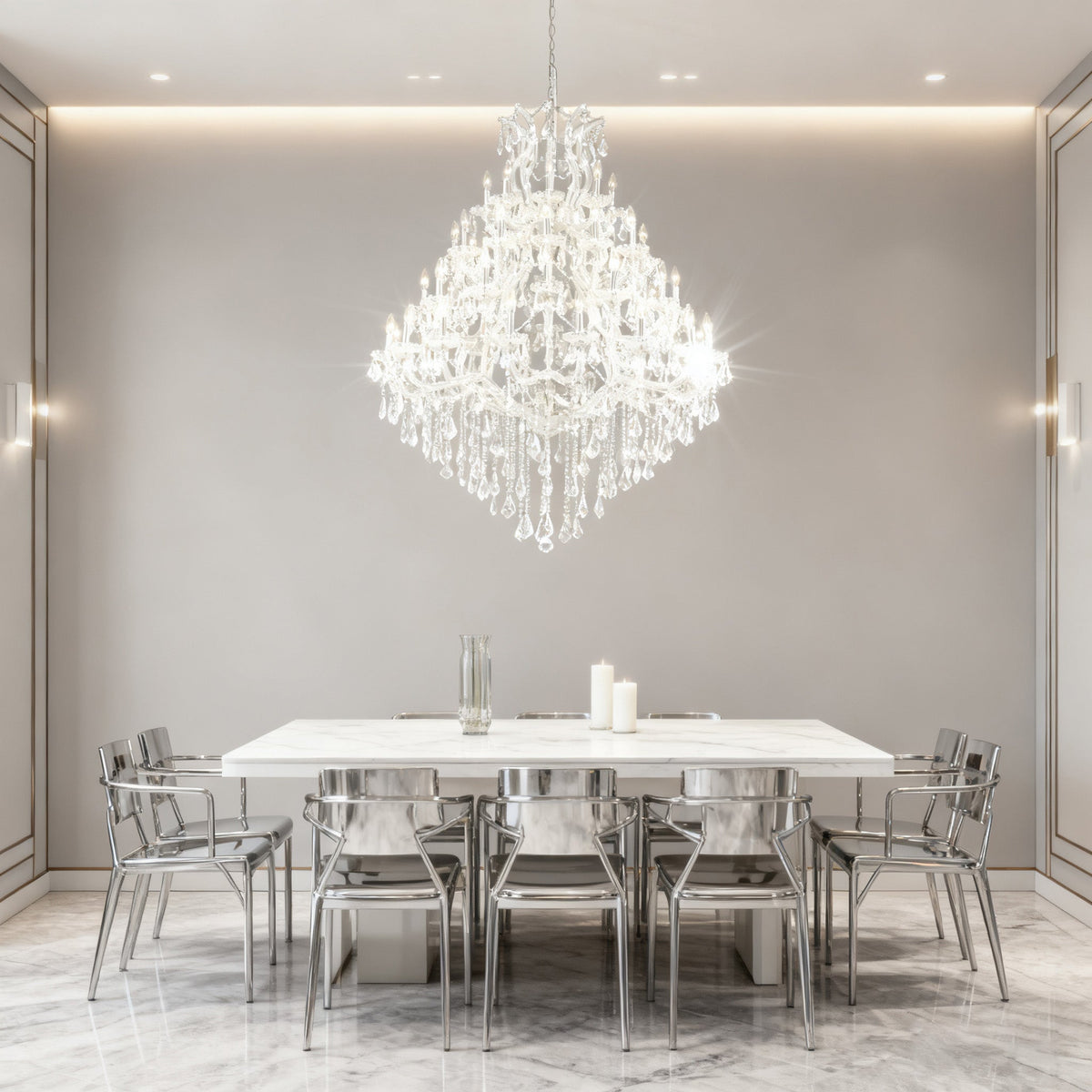47X58 Inch Big Living Room Chandelier 49 Lights Candle Style Tiered Crystal Chandelier