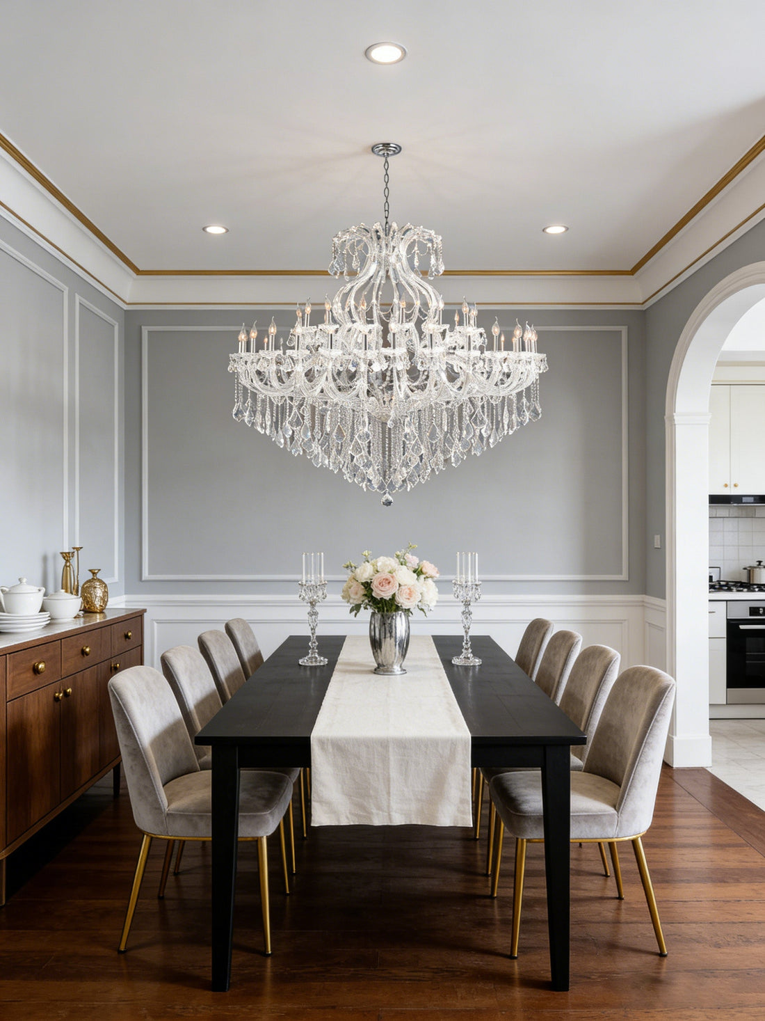 71X59 Inch Extra Wide Chandelier 49 Lights Big Chrome Maria Theresa Crystal Chandelier For Dining Room