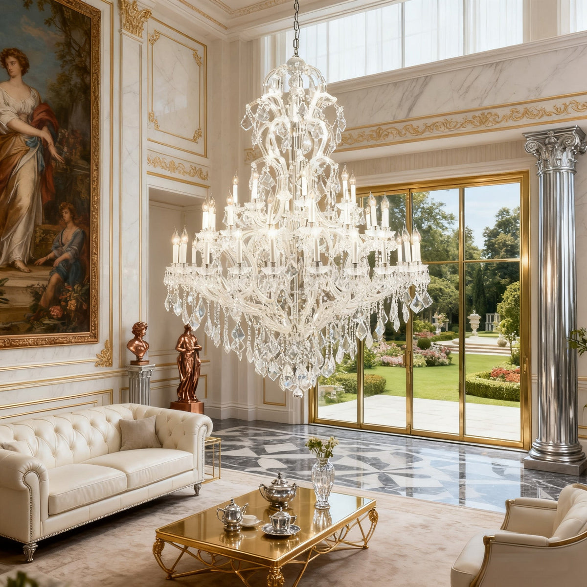 59X85 Inch Tall Chandelier for High Ceiling Foyers 48 Lights Chrome Elegant Crystal Lighting
