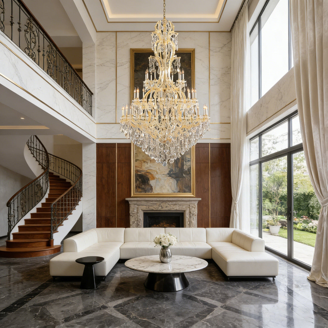 65X106 Inch Huge High Ceiling Chandelier 60 Lights Elegant Large Gold Maria Theresa Crystal Chandelier