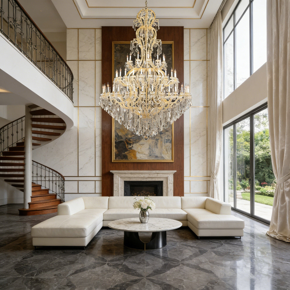 77X124 Inch Huge High Ceiling Chandelier 72 Lights Elegant Large Gold Maria Theresa Crystal Chandelier