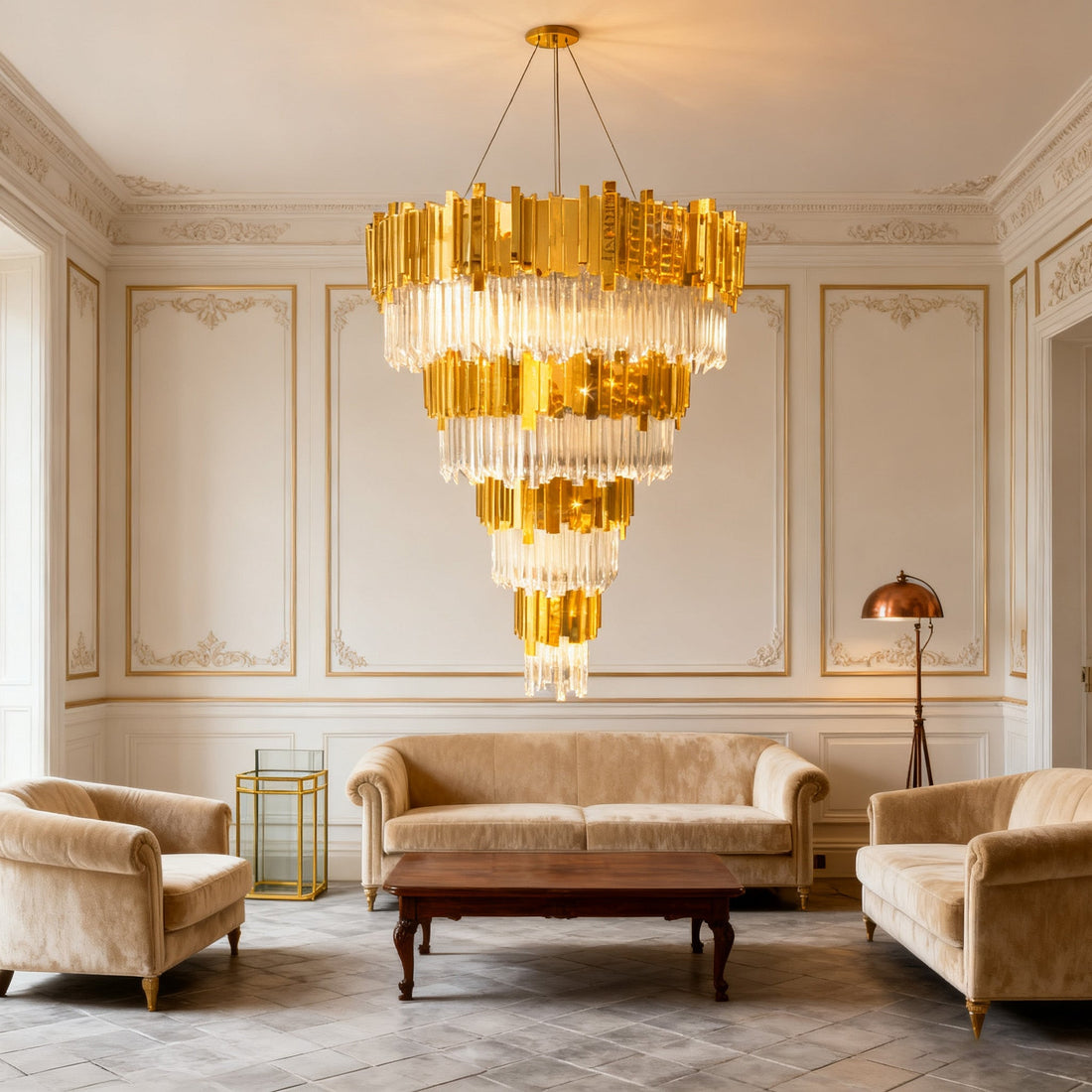 39X59 Inch Gold Large Gold Chandelier Big Modern Cascading Foyer Chandelier Lighting