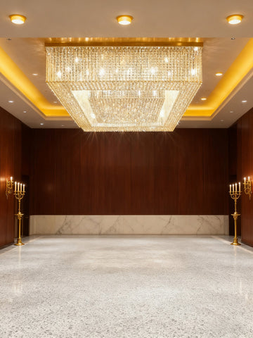 Custom Made Huge Rectangle Flush Mounted Gold Crystal Chandelier for Low Ceiling