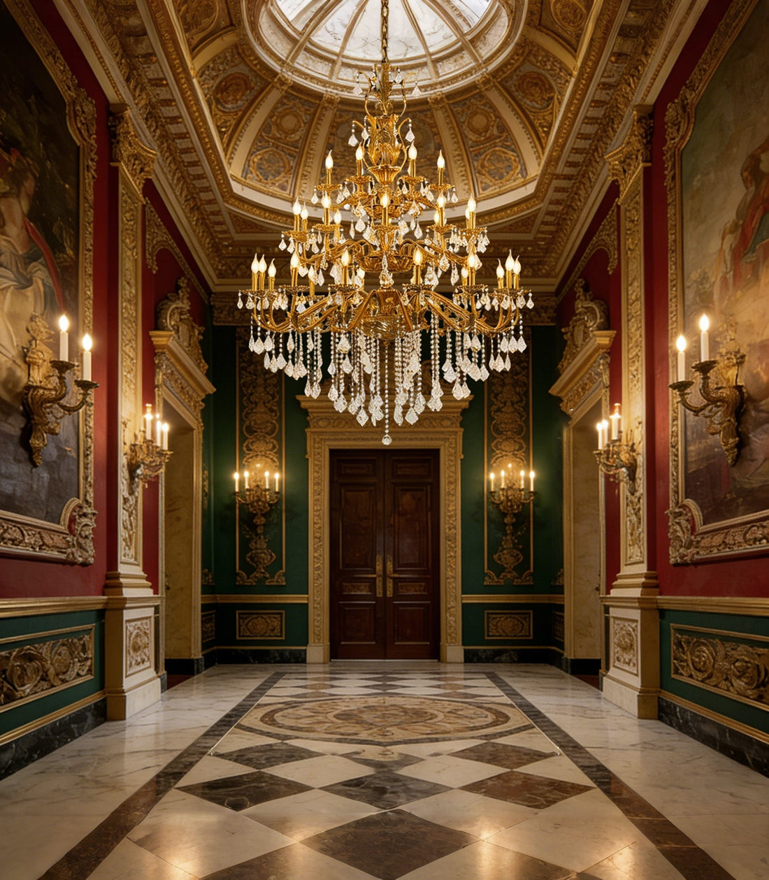 51X68 Inch 30 Lights Tiered Brass and Crystal Chandelier for Foyer