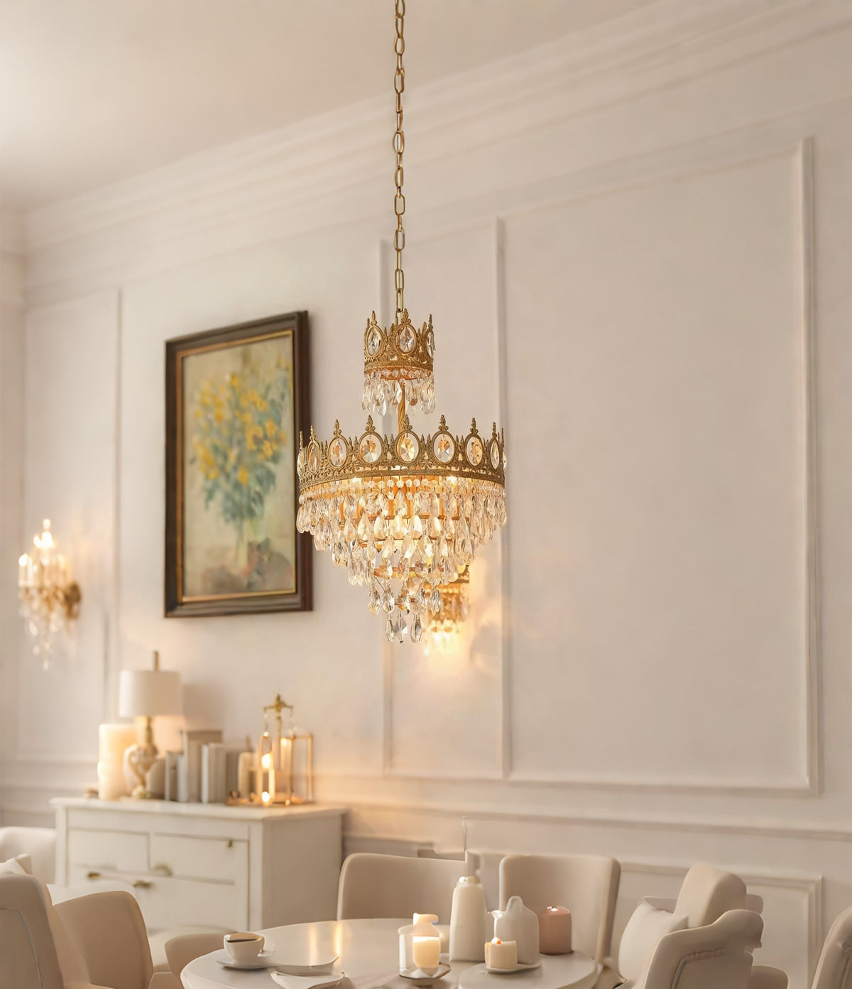 15 Inch Small Crystal Light French Empire Style Brass Crystal Chandelier