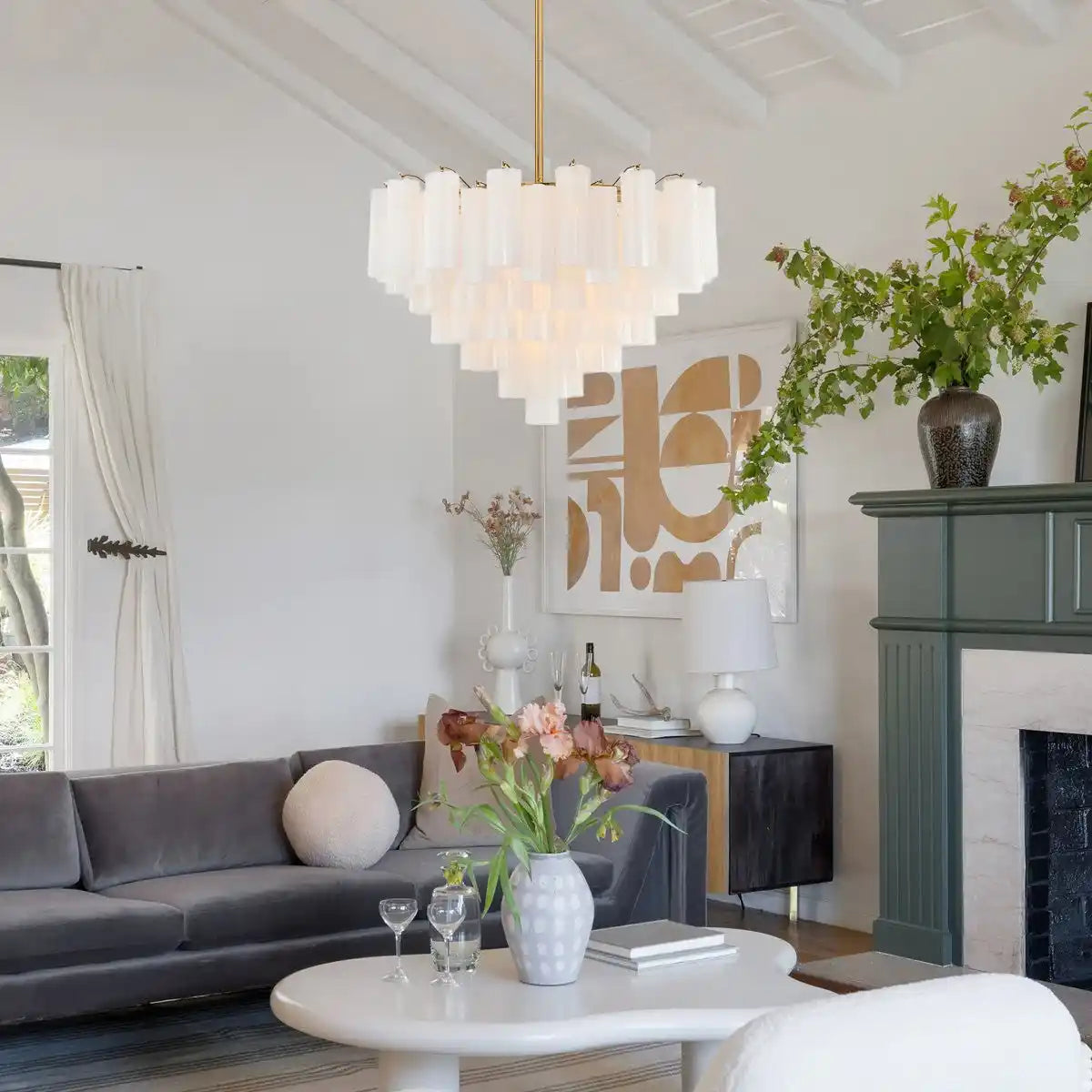 Addis Chandelier 17.8" 19.8" 22" 26.8" 32''D-32"-Brass-White-Kavker