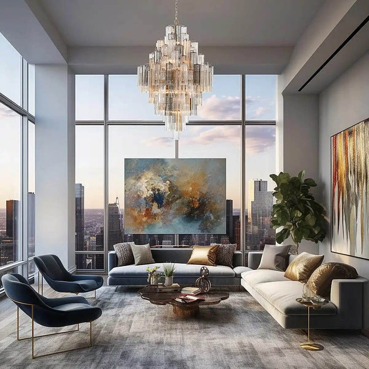 Addis Diamond Chandelier 49''H-Brass-Autumn-Kavker