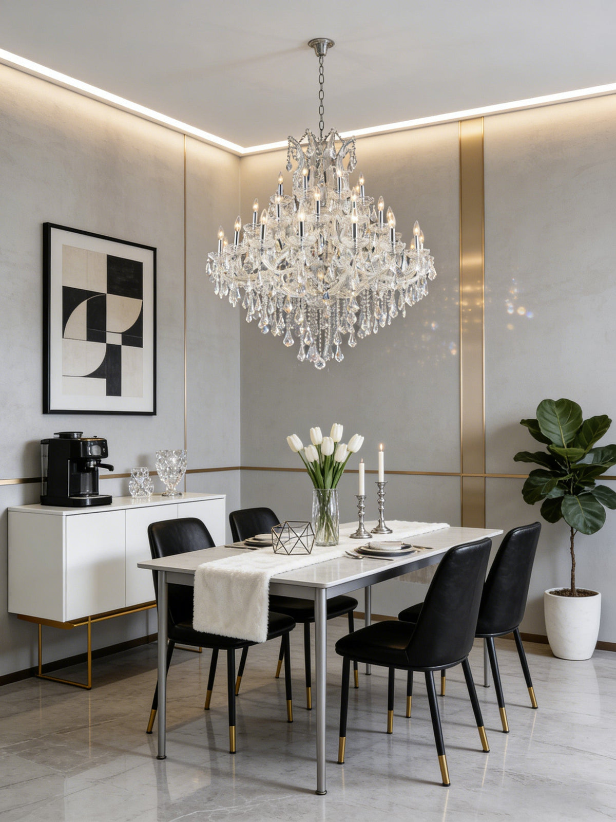37 Lights Maria Theresa Chandelier 44 Inch Elegant Chrome Crystal Lighting