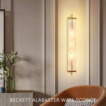 Beckett Alabaster Wall Sconce - ∅ 4.7″ x H 31.5″ / Dia 12cm x H 80cmBrassKavker