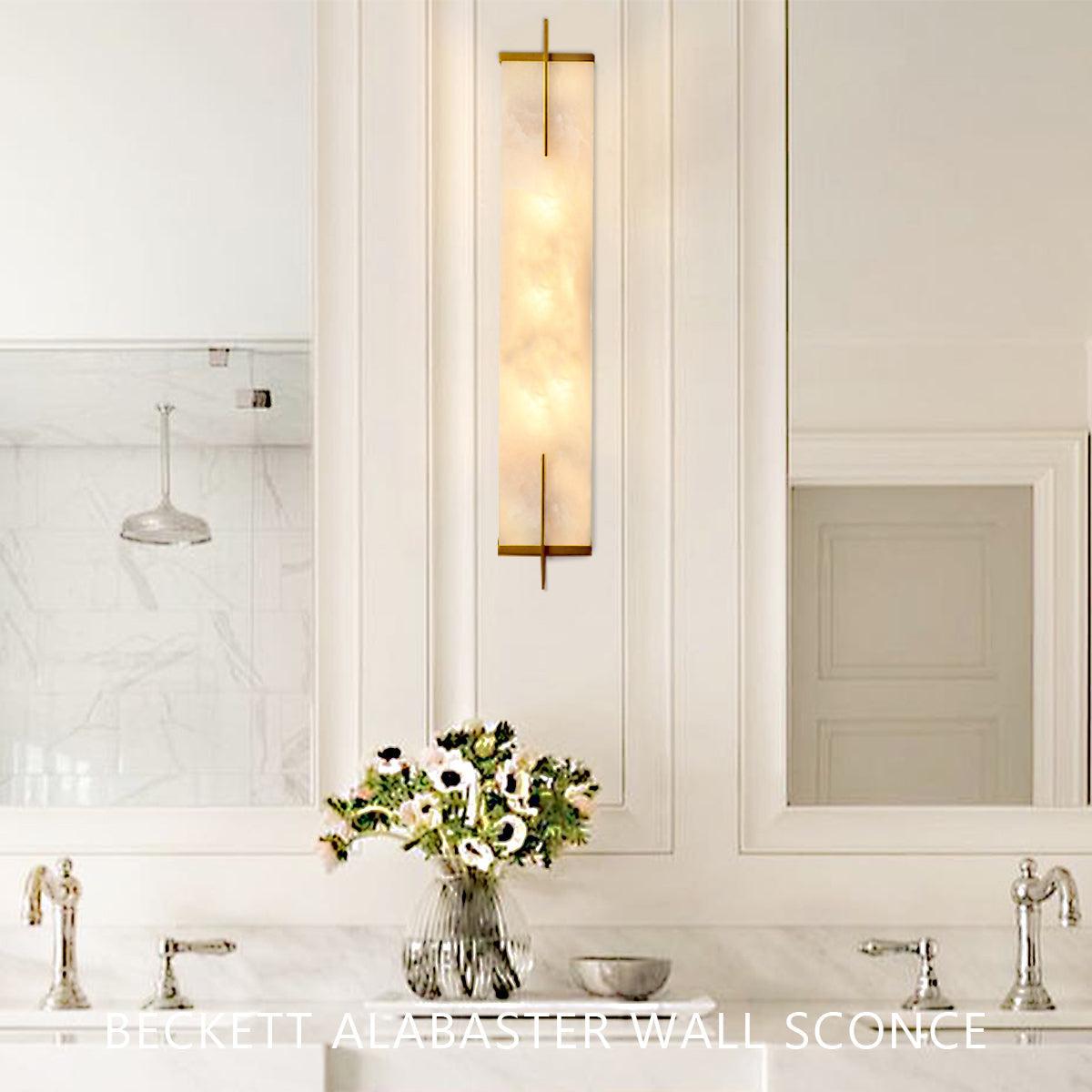 Beckett Alabaster Wall Sconce - ∅ 4.7″ x H 31.5″ / Dia 12cm x H 80cmBrassKavker