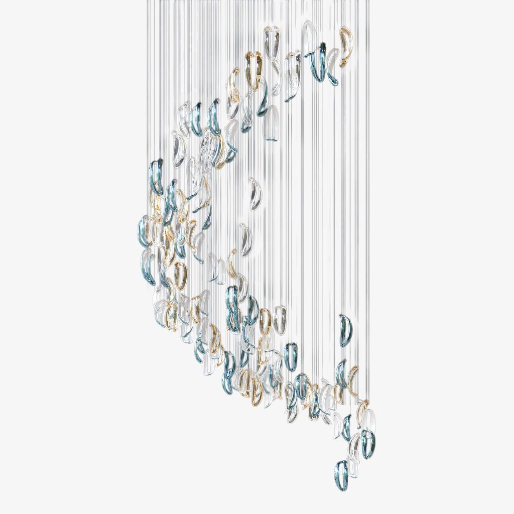 Designer Aqua Ripple Glass Art Customize Chandelier - Kavker