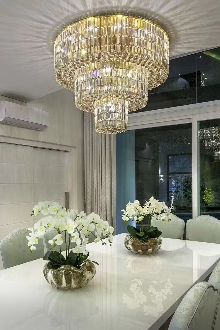 Extra Large Gold Flush Mount Crystal Light Round 3-layers Decorative Living Room/Dining Room Light Fixture-Chandeliers-Kavker-Kavker