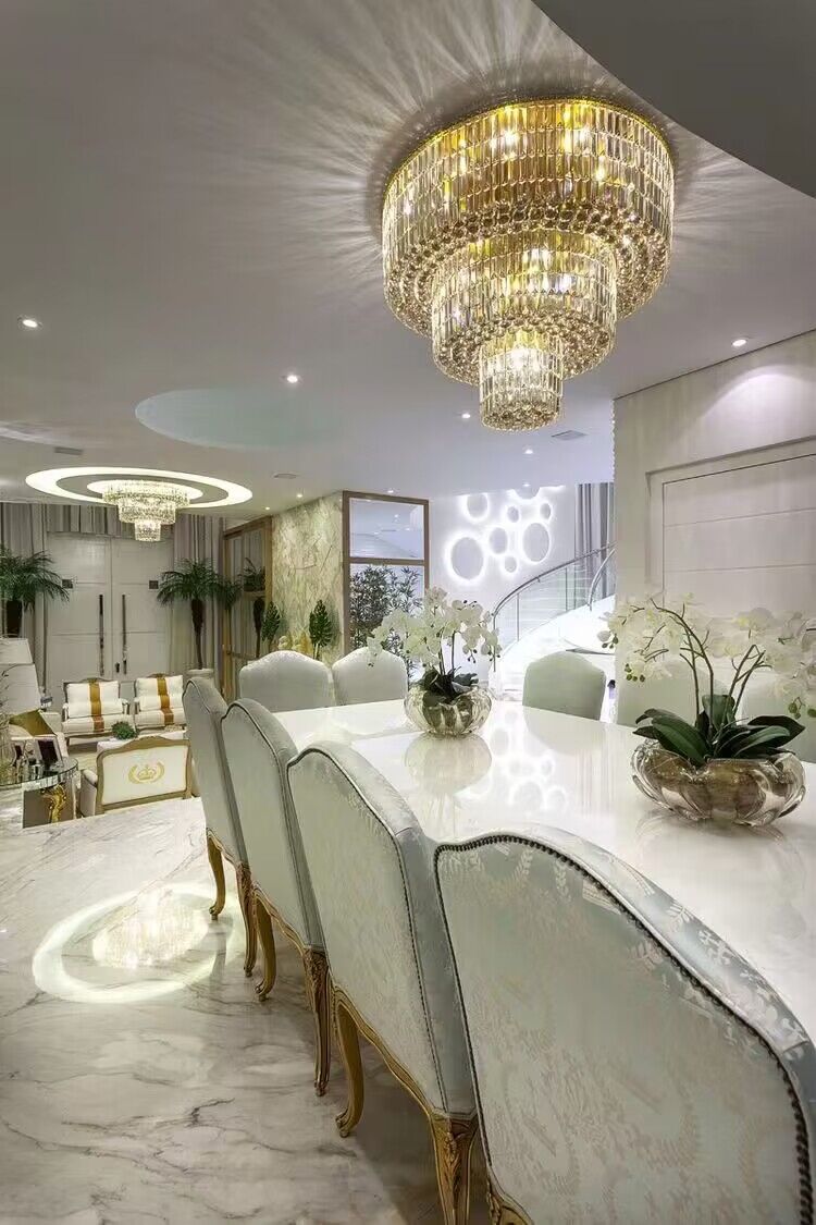 Extra Large Gold Flush Mount Crystal Light Round 3-layers Decorative Living Room/Dining Room Light Fixture-Chandeliers-Kavker-Kavker