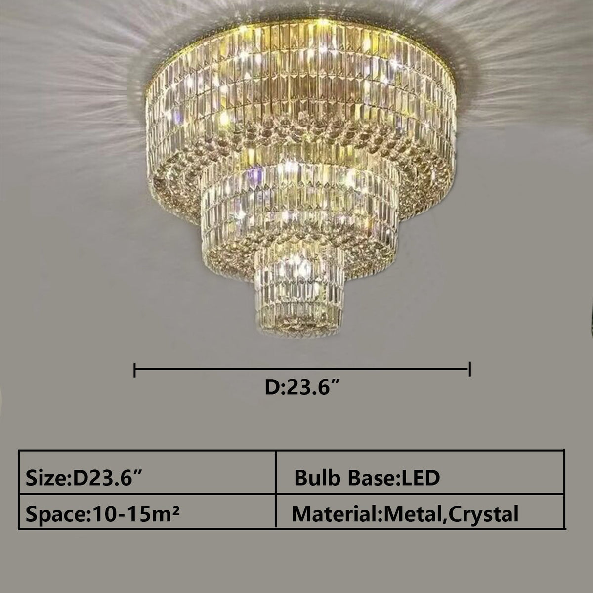 Extra Large Gold Flush Mount Crystal Light Round 3-layers Decorative Living Room/Dining Room Light Fixture-Chandeliers-Kavker-Kavker