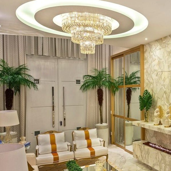 Extra Large Gold Flush Mount Crystal Light Round 3-layers Decorative Living Room/Dining Room Light Fixture-Chandeliers-Kavker-Kavker