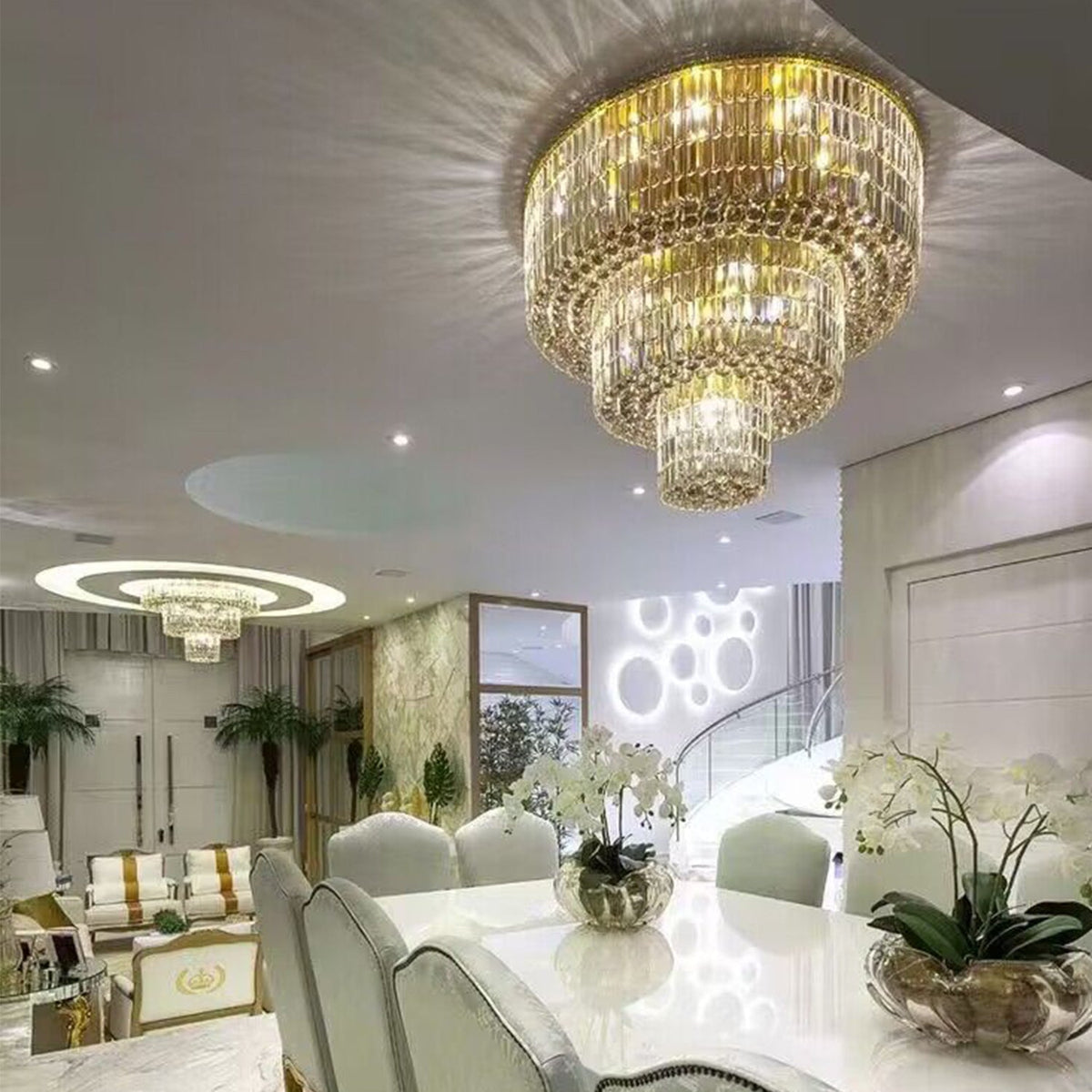 Extra Large Gold Flush Mount Crystal Light Round 3-layers Decorative Living Room/Dining Room Light Fixture-Chandeliers-Kavker-Kavker