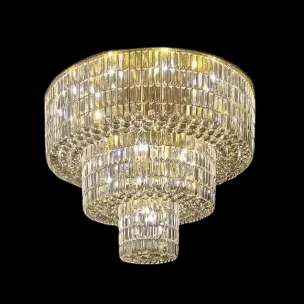Extra Large Gold Flush Mount Crystal Light Round 3-layers Decorative Living Room/Dining Room Light Fixture-Chandeliers-Kavker-Kavker