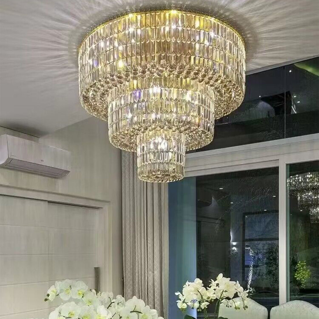 Extra Large Gold Flush Mount Crystal Light Round 3-layers Decorative Living Room/Dining Room Light Fixture-Chandeliers-Kavker-Kavker