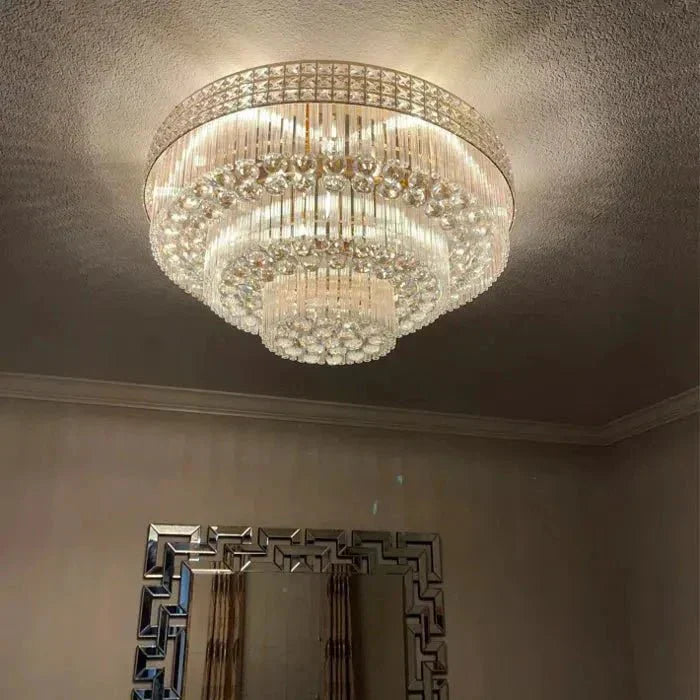 Extra Large Three Layers Round Luxury Flush Mounted Crystal Chandelier for Living Room - D31.5"*H14.2"Warm LightKavker