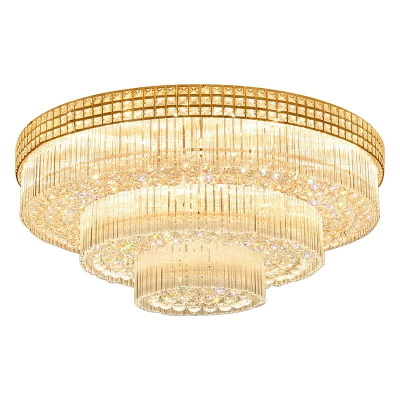 Extra Large Three Layers Round Luxury Flush Mounted Crystal Chandelier for Living Room - D31.5"*H14.2"Warm LightKavker