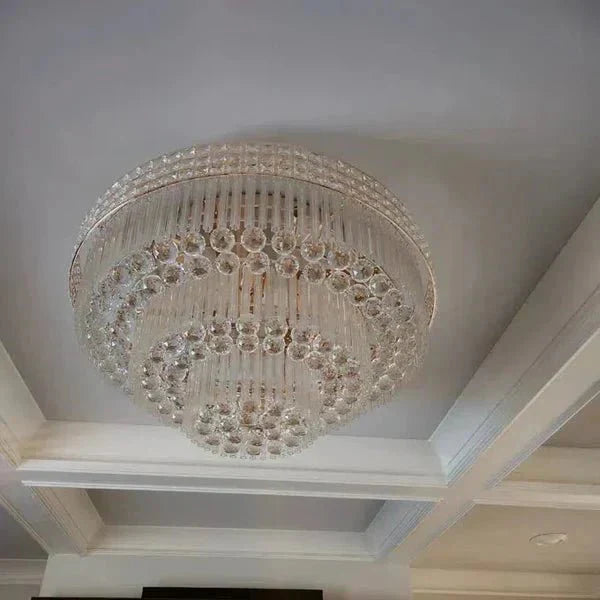 Extra Large Three Layers Round Luxury Flush Mounted Crystal Chandelier for Living Room - D31.5"*H14.2"Warm LightKavker