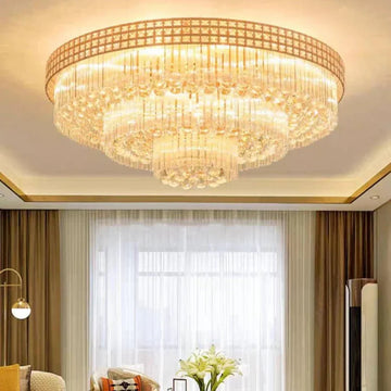 Extra Large Three Layers Round Luxury Flush Mounted Crystal Chandelier for Living Room - D31.5"*H14.2"Warm LightKavker