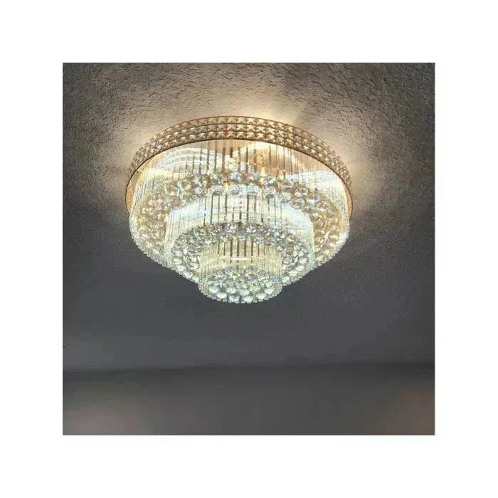 Extra Large Three Layers Round Luxury Flush Mounted Crystal Chandelier for Living Room - D31.5"*H14.2"Warm LightKavker