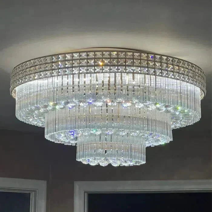 Extra Large Three Layers Round Luxury Flush Mounted Crystal Chandelier for Living Room - D31.5"*H14.2"Warm LightKavker