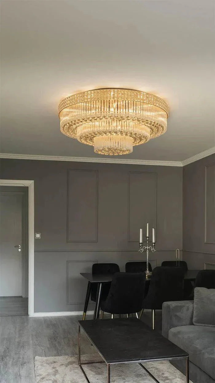 Extra Large Three Layers Round Luxury Flush Mounted Crystal Chandelier for Living Room - D31.5"*H14.2"Warm LightKavker