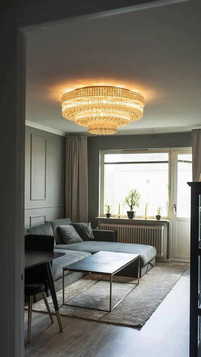 Extra Large Three Layers Round Luxury Flush Mounted Crystal Chandelier for Living Room - D31.5"*H14.2"Warm LightKavker