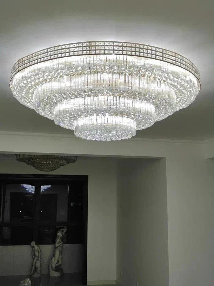 Extra Large Three Layers Round Luxury Flush Mounted Crystal Chandelier for Living Room - D31.5"*H14.2"Warm LightKavker