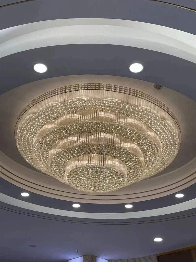 Extra Large Three Layers Round Luxury Flush Mounted Crystal Chandelier for Living Room - D31.5"*H14.2"Warm LightKavker