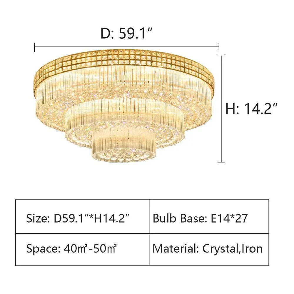 Extra Large Three Layers Round Luxury Flush Mounted Crystal Chandelier for Living Room - D31.5"*H14.2"Warm LightKavker