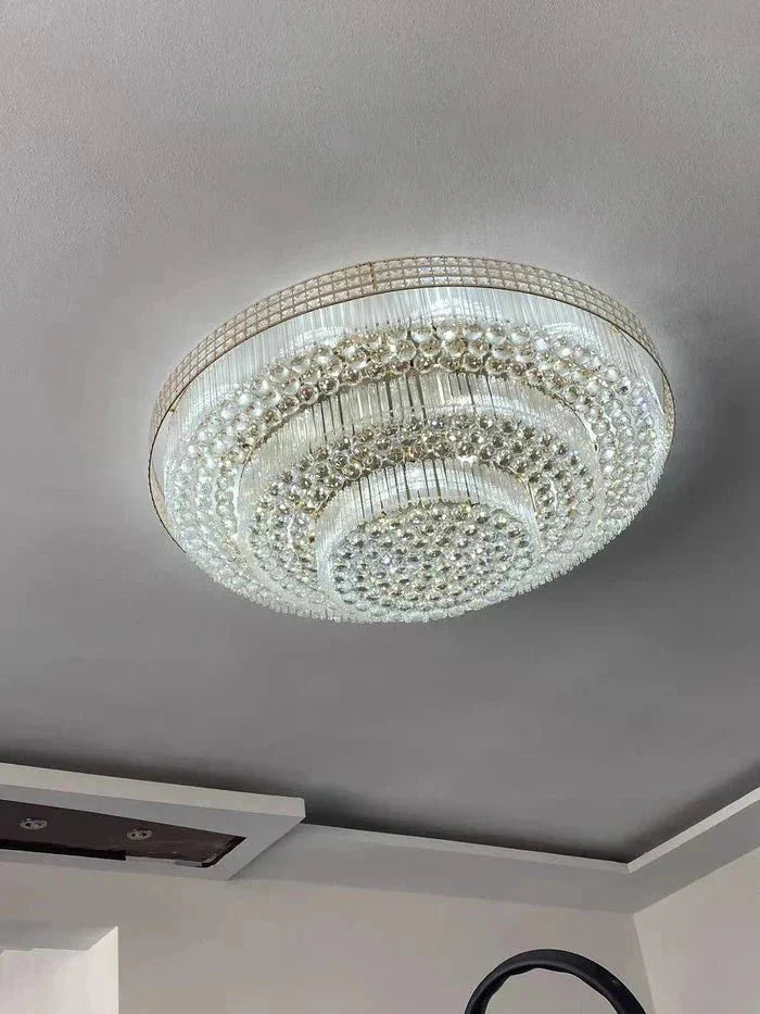 Extra Large Three Layers Round Luxury Flush Mounted Crystal Chandelier for Living Room - D31.5"*H14.2"Warm LightKavker