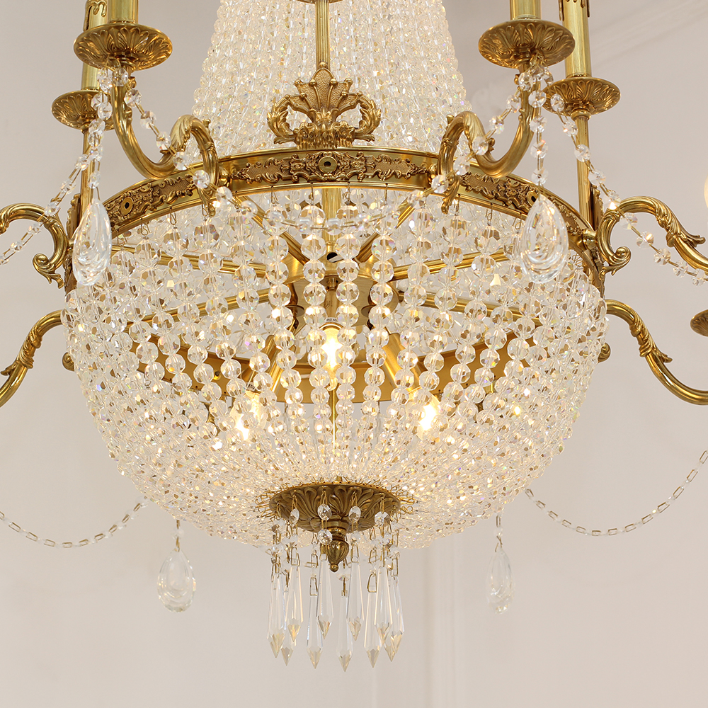 33X33 Inch French Empire Brass and Crystal Chandelier