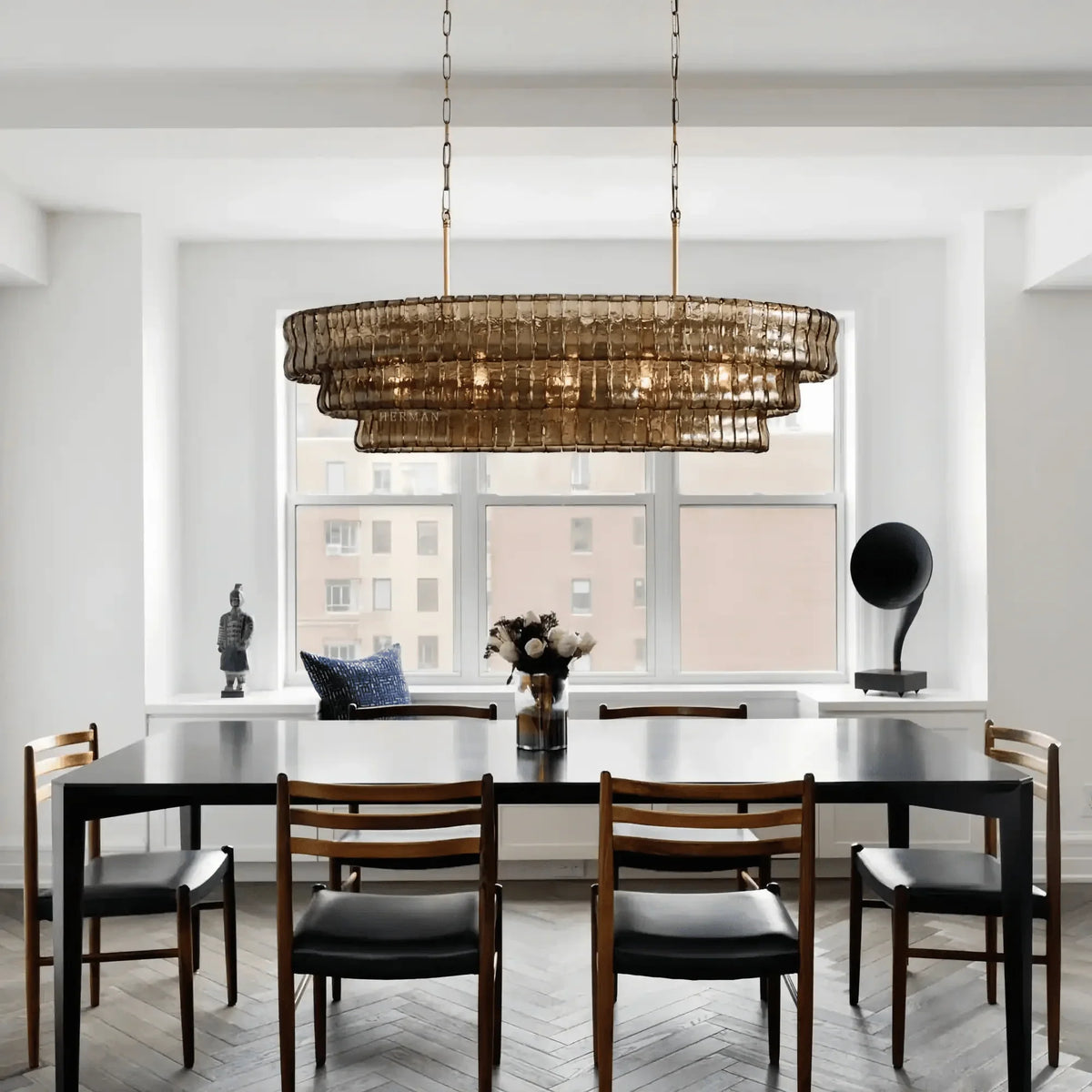 Ghiaccio Glass Oval Chandelier 54''65'' - Lacquered Burnished BrassClear54"-Kavker