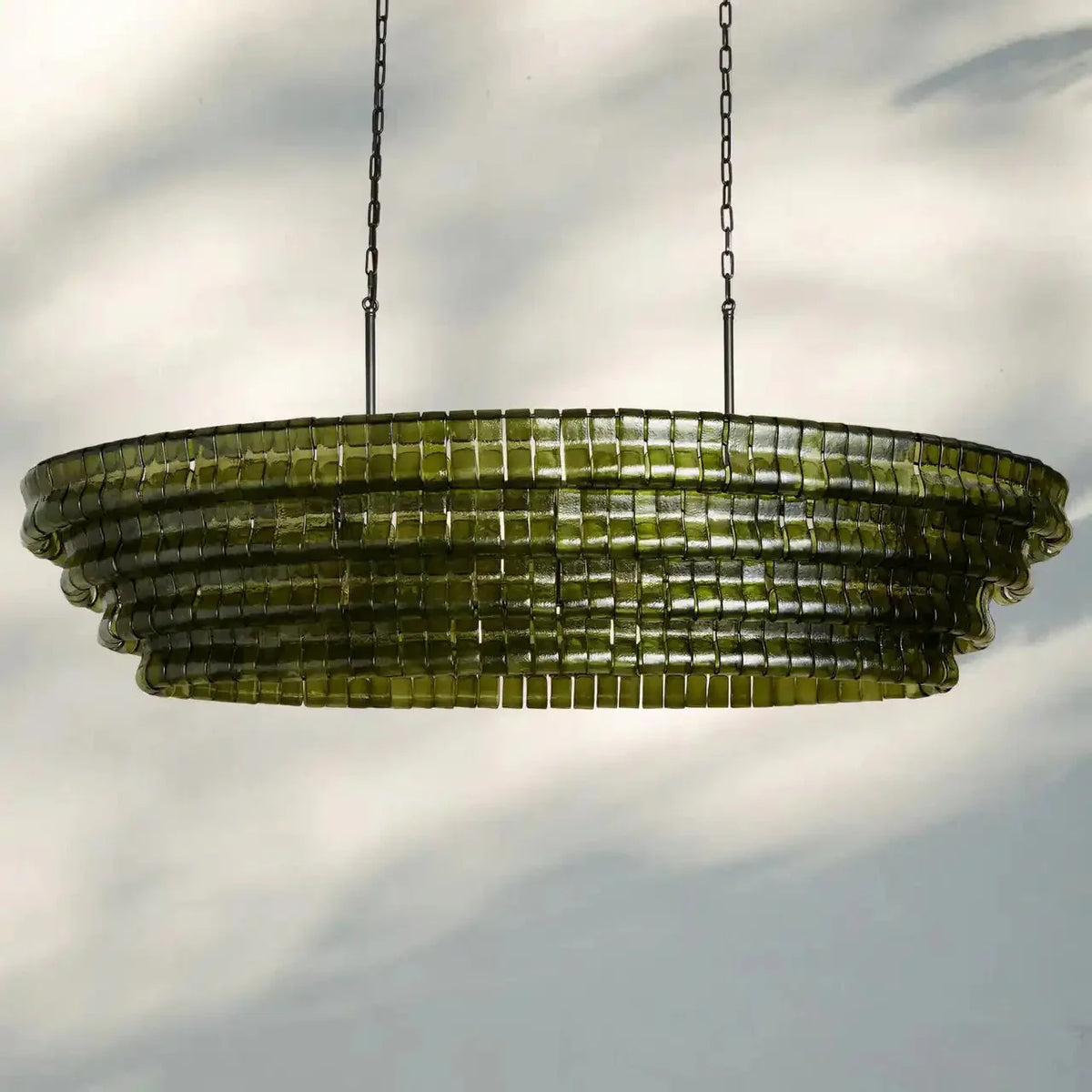 Ghiaccio Glass Oval Chandelier 54''65'' - Matte BlackGreen54"-Kavker