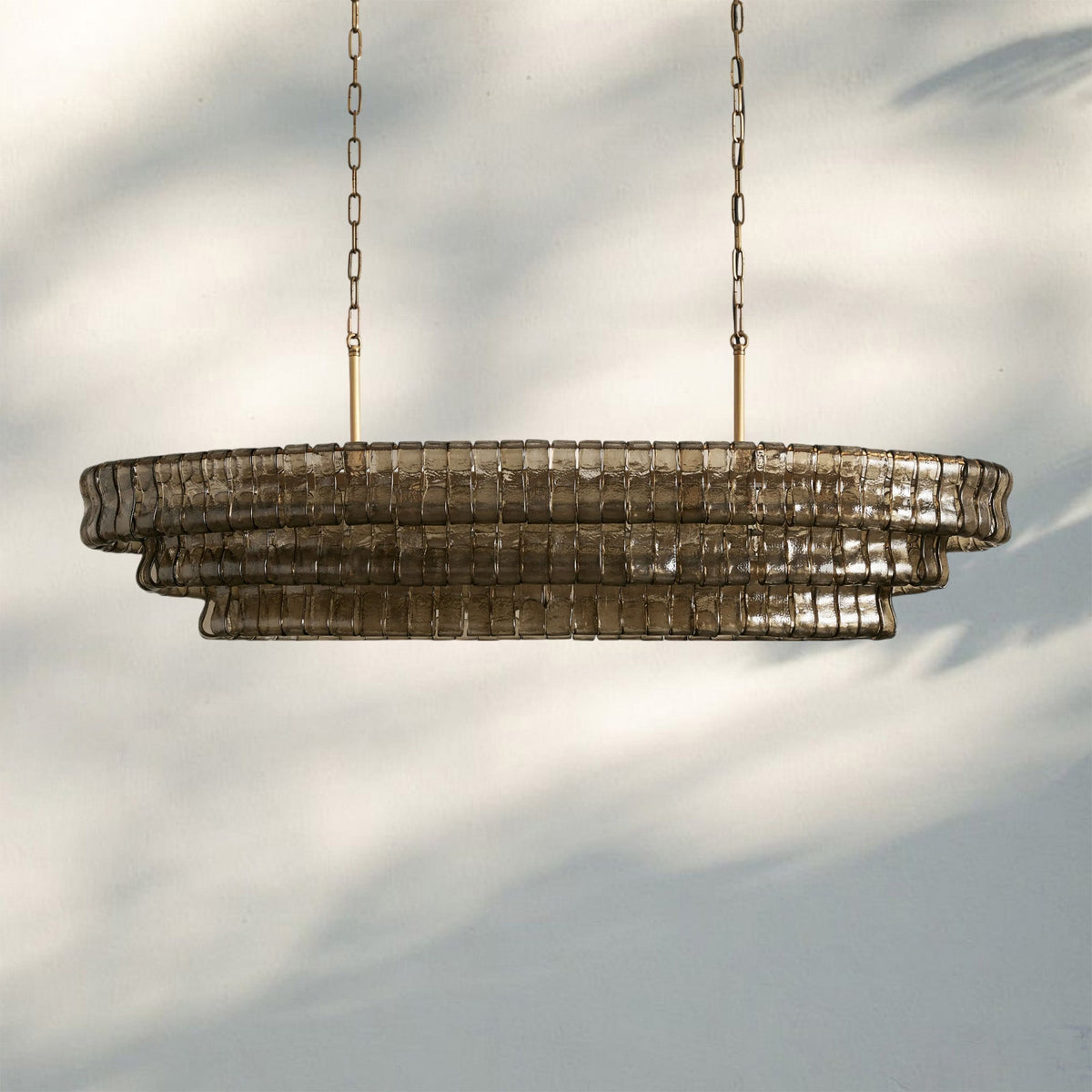 Ghiaccio Glass Oval Chandelier 54''65'' - Lacquered Burnished BrassSmoke54"-Kavker