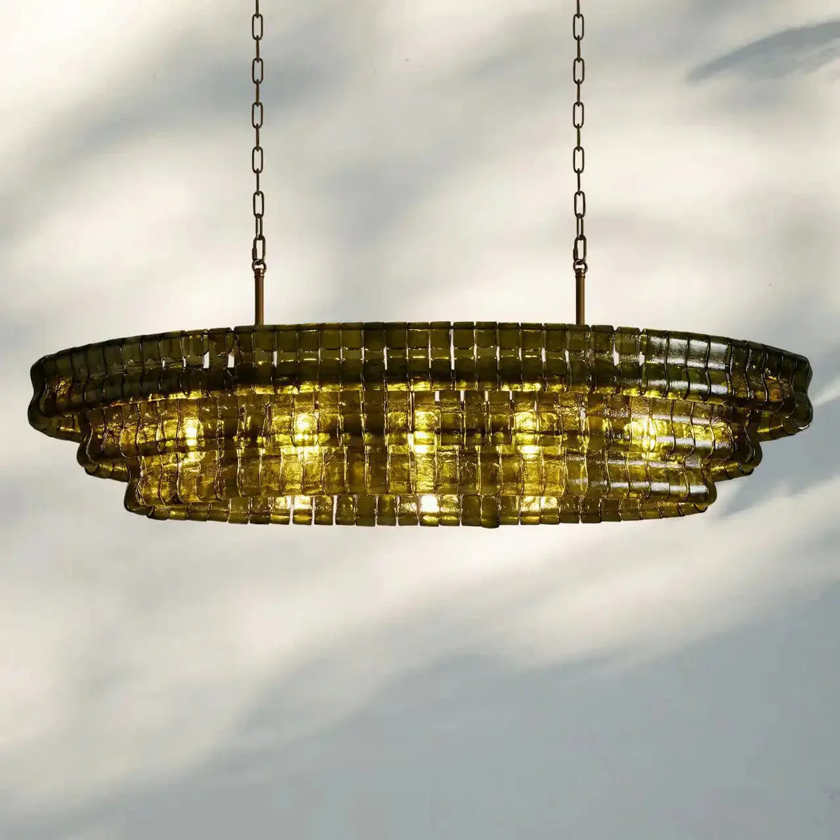 Ghiaccio Glass Oval Chandelier 54''65'' - Lacquered Burnished BrassGreen54"-Kavker