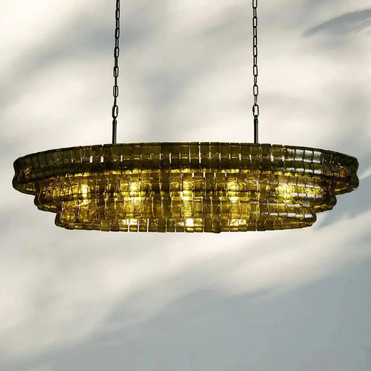 Ghiaccio Glass Oval Chandelier 54''65'' - Lacquered Burnished BrassGreen65"-Kavker