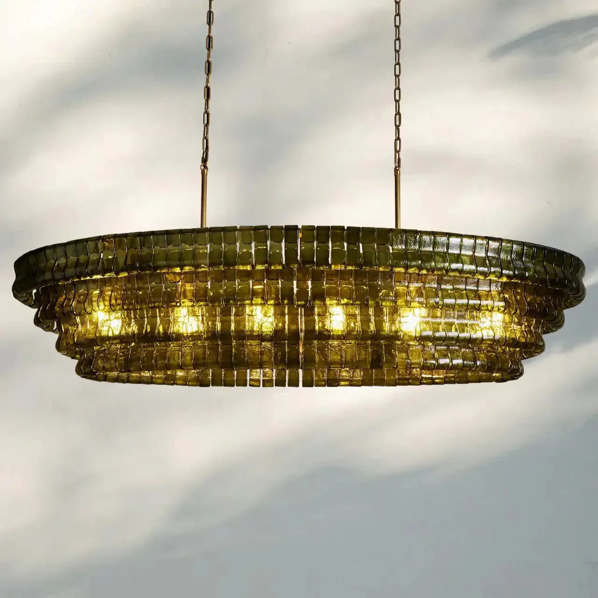 Ghiaccio Glass Oval Chandelier 54''65'' - Matte BlackGreen54"-Kavker