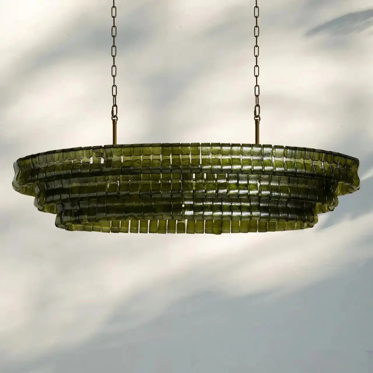 Ghiaccio Glass Oval Chandelier 54''65'' - Lacquered Burnished BrassGreen65"-Kavker
