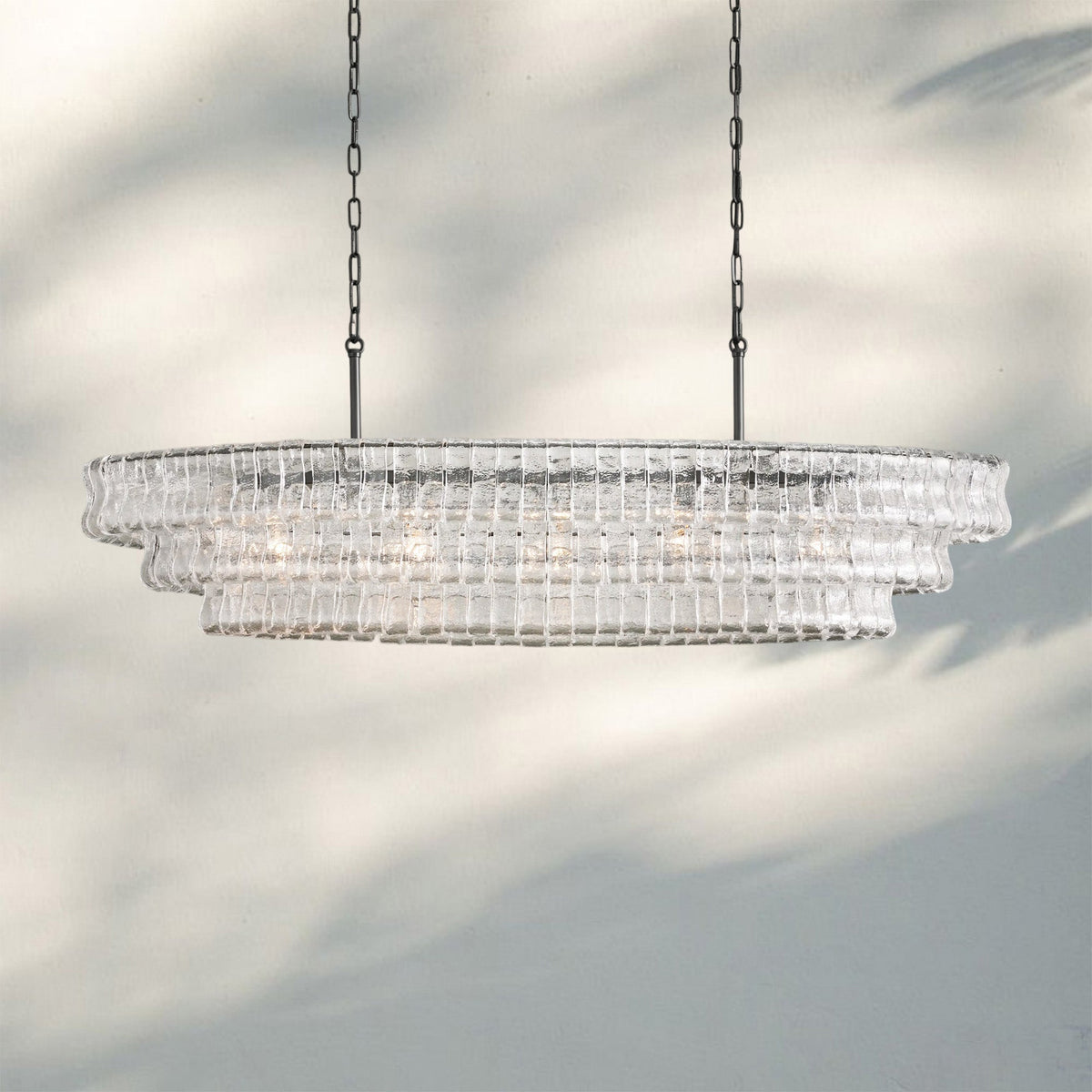 Ghiaccio Glass Oval Chandelier 54''65'' - Lacquered Burnished BrassClear54"-Kavker
