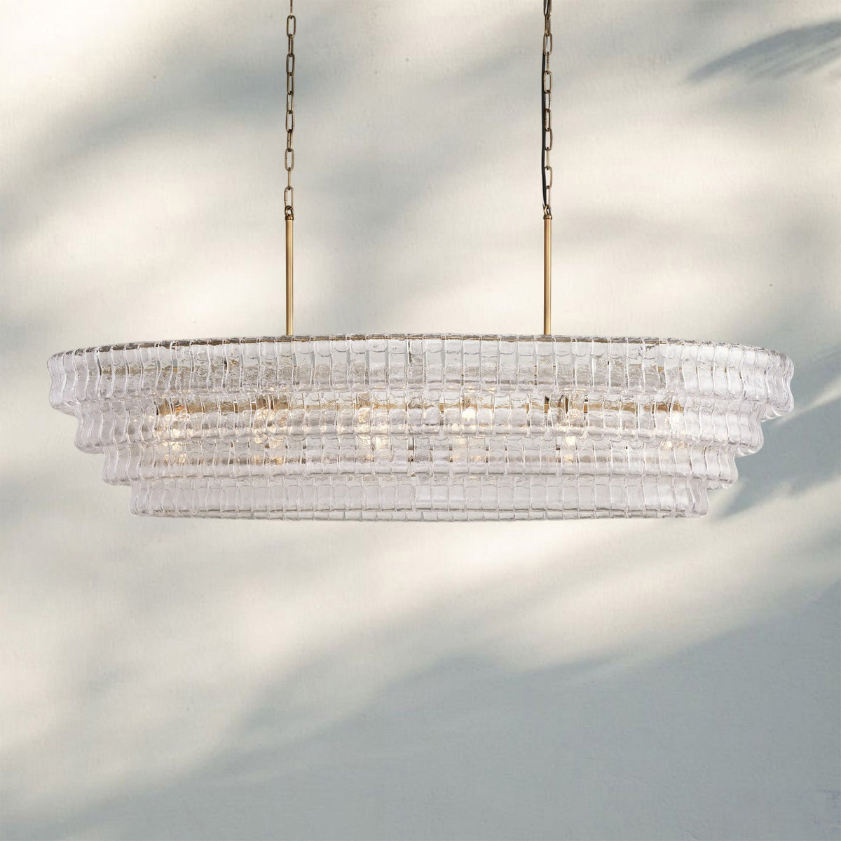 Ghiaccio Glass Oval Chandelier 54''65'' - Lacquered Burnished BrassClear65"-Kavker