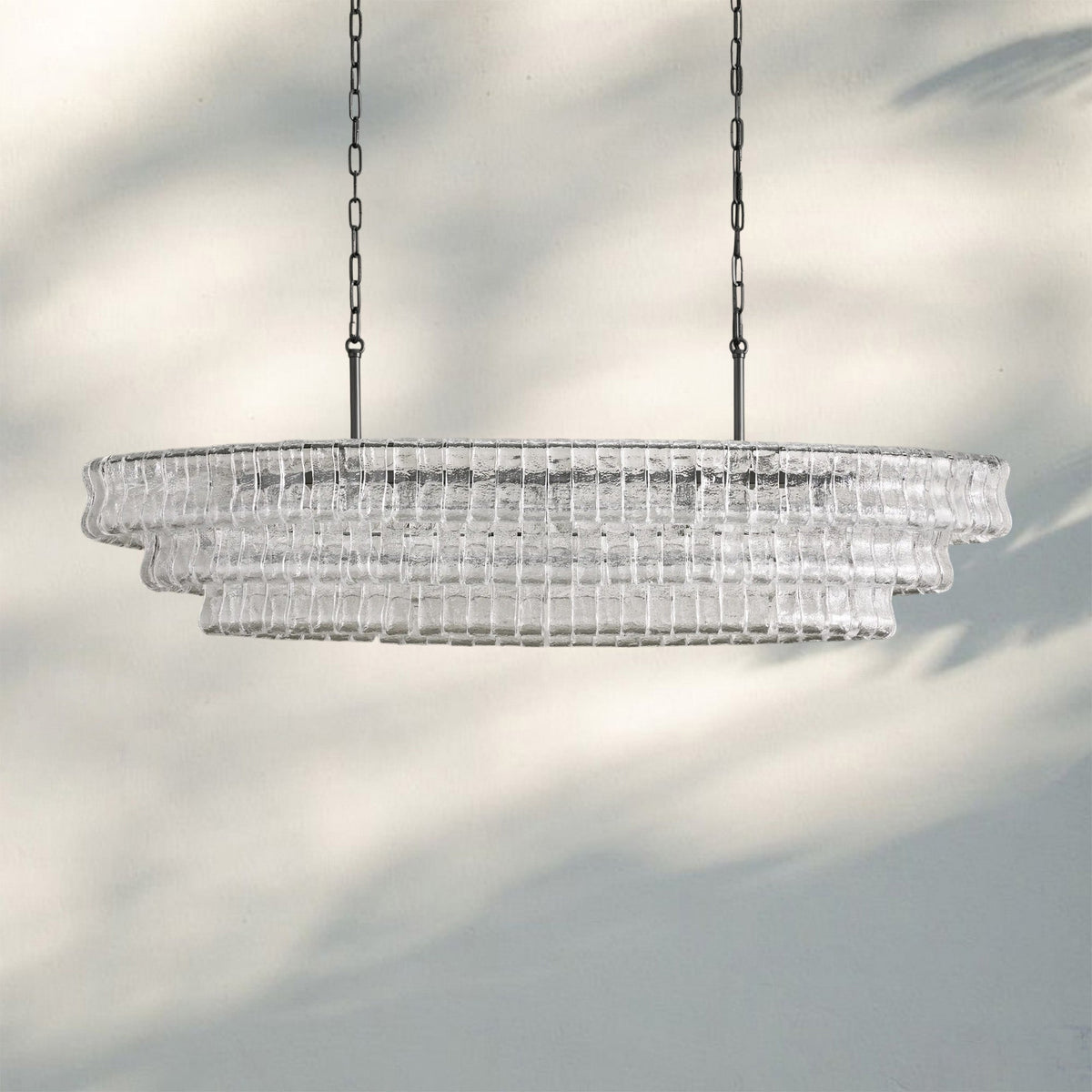 Ghiaccio Glass Oval Chandelier 54''65'' - Matte BlackClear54"-Kavker