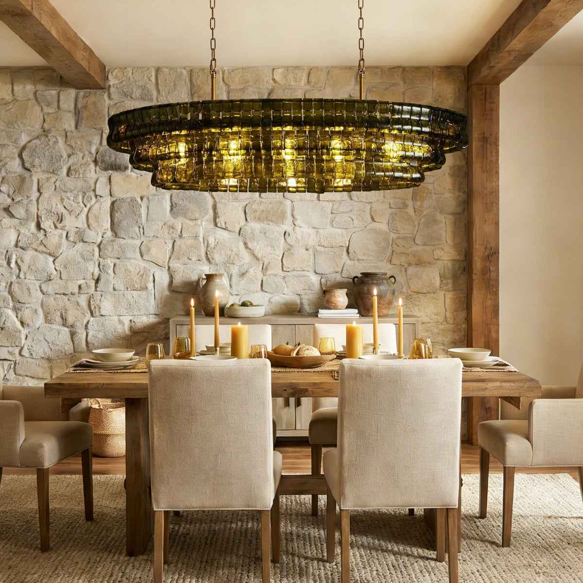 Ghiaccio Glass Oval Chandelier 54''65'' - Lacquered Burnished BrassClear54"-Kavker