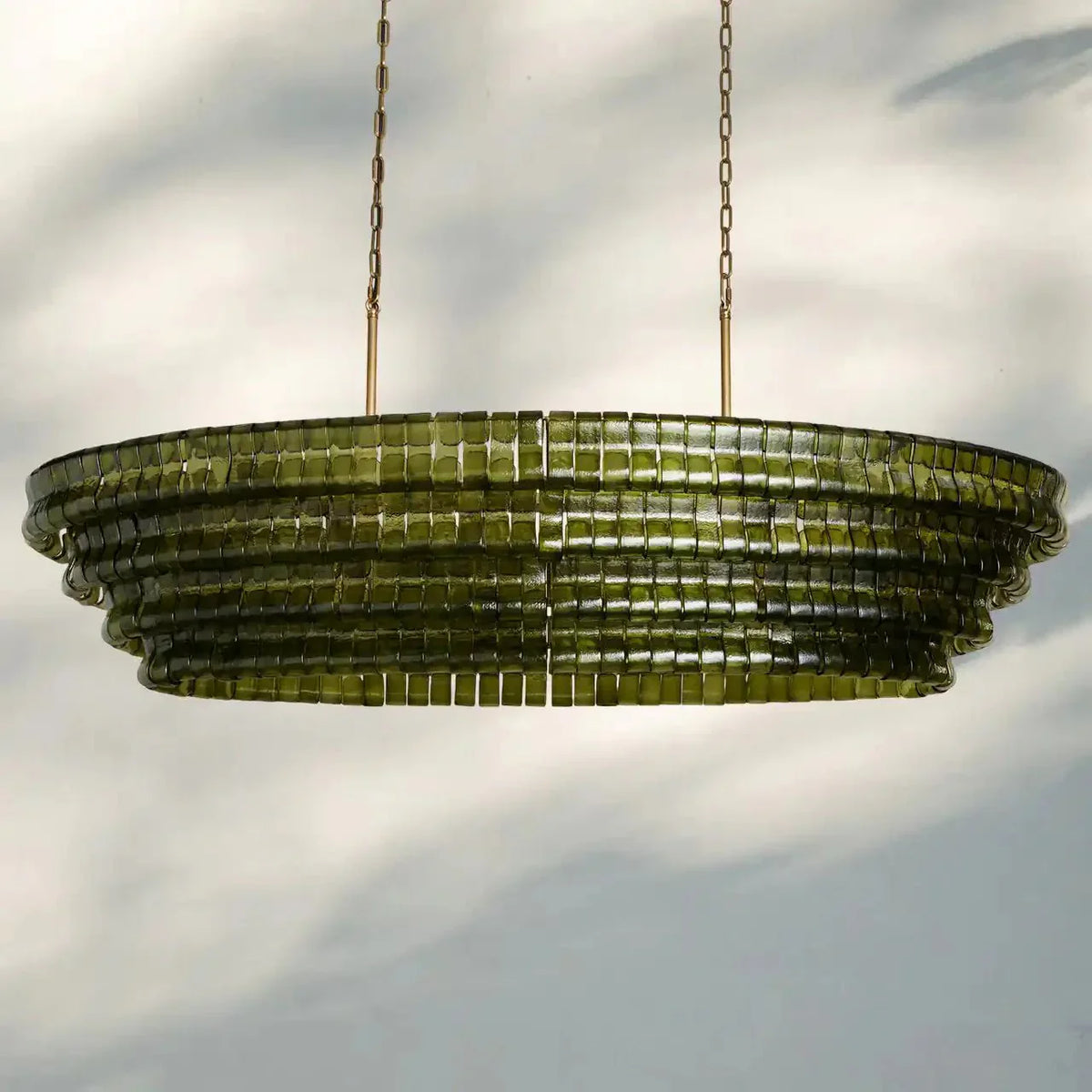 Ghiaccio Glass Oval Chandelier 54''65'' - Matte BlackGreen65"-Kavker