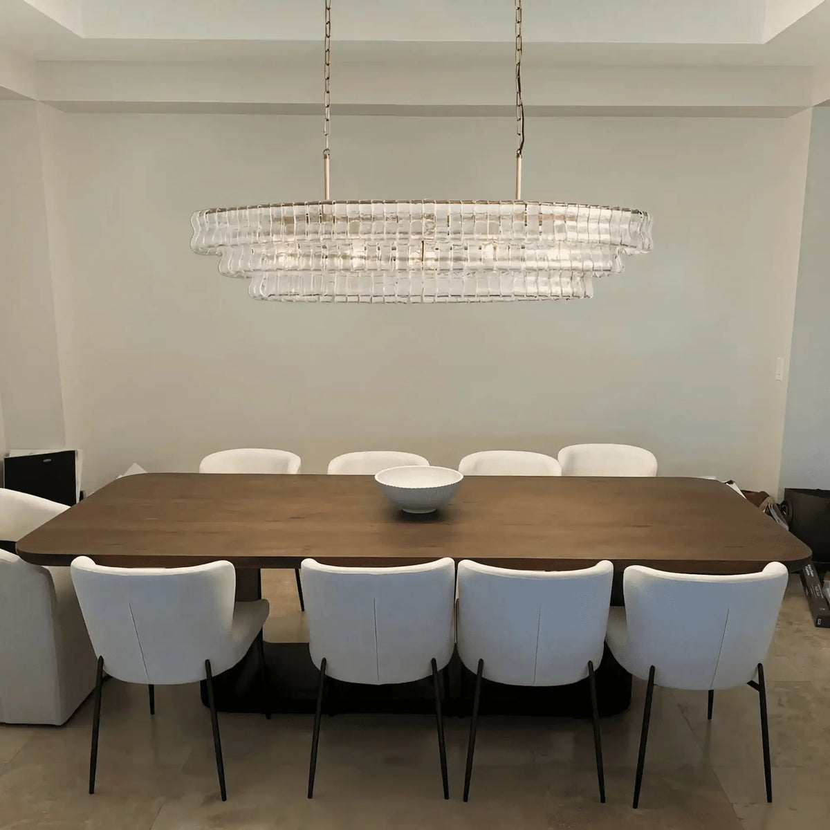 Ghiaccio Glass Oval Chandelier 54''65'' - Matte BlackClear54"-Kavker